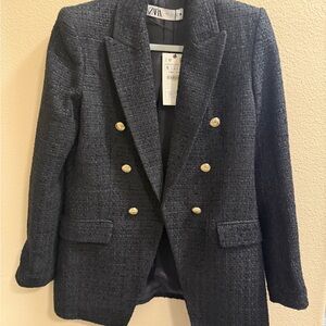 Zara Women's Black Tweed Blazer Coat